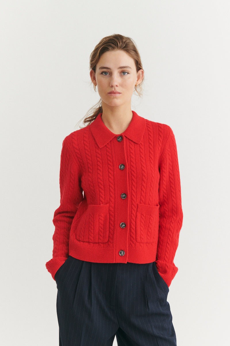 Basic Apparel Selem Cable Jacket Jakker 913 Tomato
